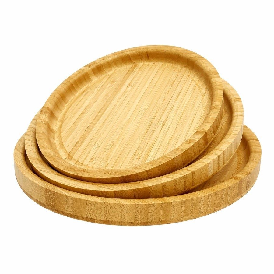 3-Piece Round Bamboo Serving Tray Set 3-Piece Round Bamboo Serving Tray Set