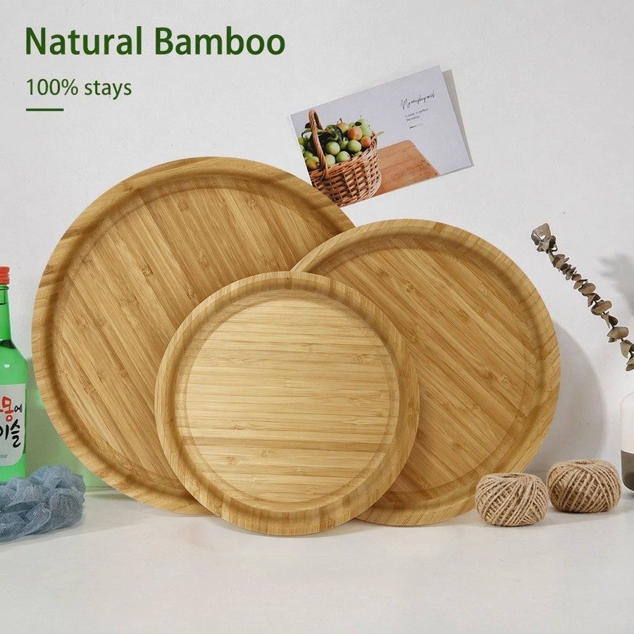 3-Piece Round Bamboo Serving Tray Set - Image 2