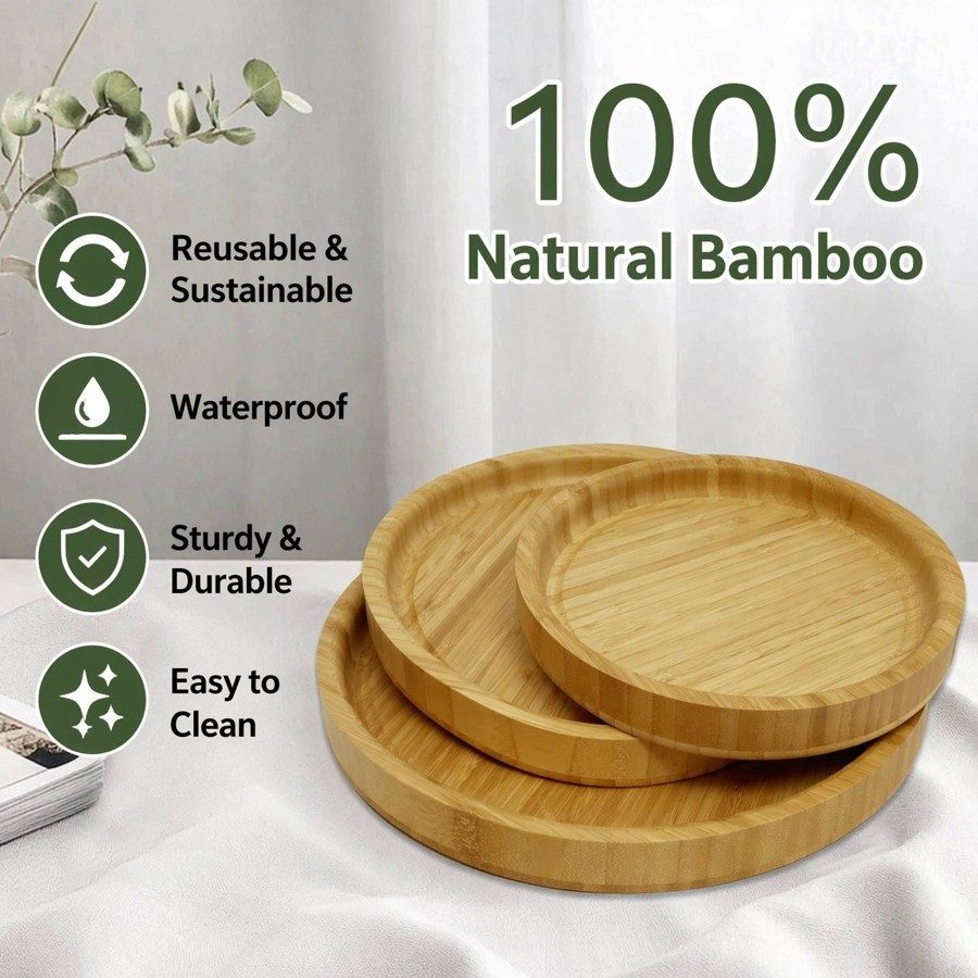 3-Piece Round Bamboo Serving Tray Set - Image 4