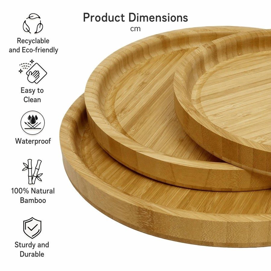3-Piece Round Bamboo Serving Tray Set - Image 5