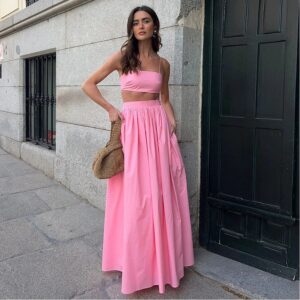Women’s Crop Cami & Flowy Maxi Skirt Two-Piece Set