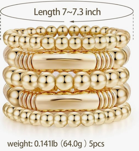 Chunky Beaded Ball Stretch Bracelet Set - Image 2