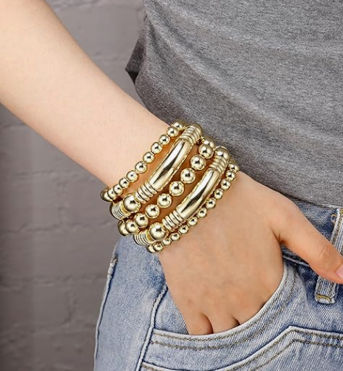 Chunky Beaded Ball Stretch Bracelet Set - Image 3