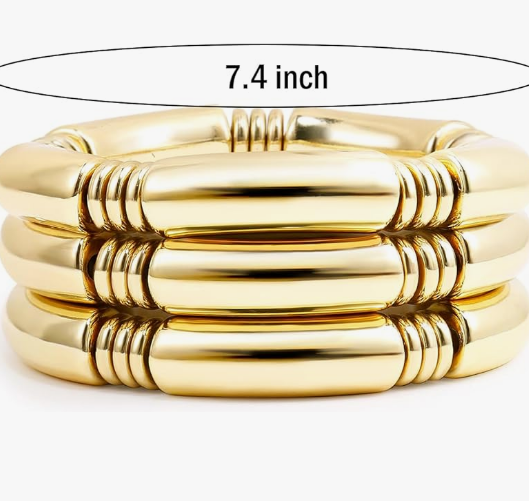 Chunky Gold-Tone Bamboo Bangle Bracelet Set - Image 2