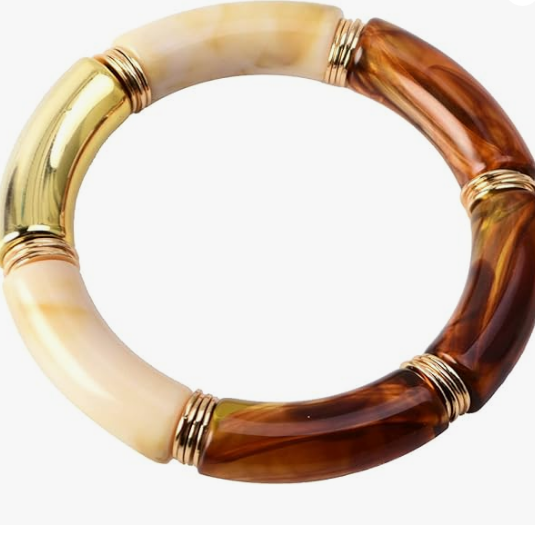 Beaded Gold-Tone Bamboo Bangle Bracelet Set Beaded Gold-Tone Bamboo Bangle Bracelet Set