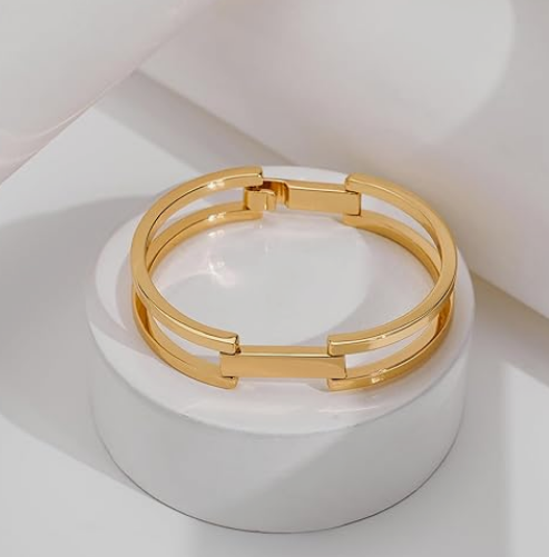 Polished Gold-Tone Bangle Bracelet for Women - Image 3
