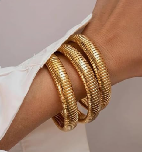 Chunky Gold-Tone Stretch Bangle Set Chunky Gold-Tone Stretch Bangle Set
