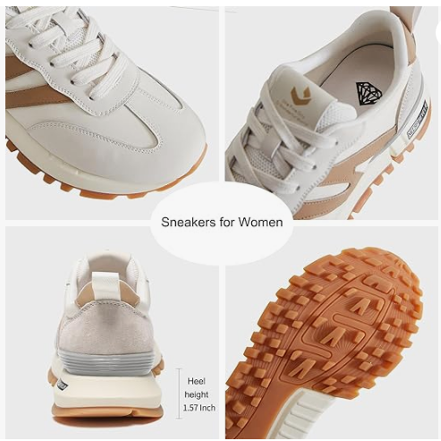 Women's Leather Patchwork Lace-Up Sneakers - Image 3