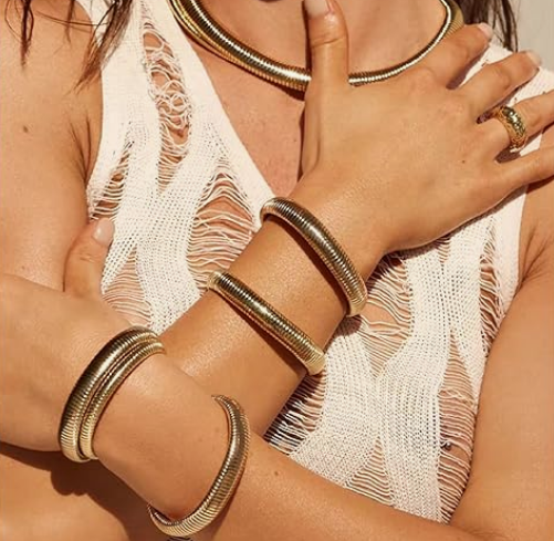 Chunky Gold-Tone Stretch Bangle Set - Image 2