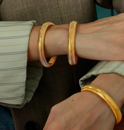 Chunky Gold-Tone Stretch Bangle Set - Image 3