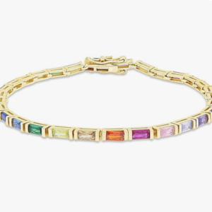 Gold-Plated Rainbow Baguette Tennis Bracelet