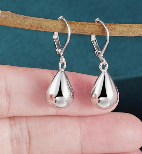 Sterling Silver Teardrop Leverback Earrings - Image 3