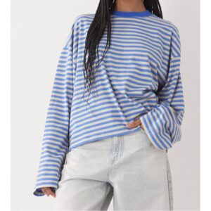 Women’s Oversized Striped Long-Sleeve Cotton Tee