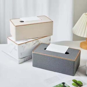 Leather Tissue Box Cover with Gold Trim & Magnetic Bottom